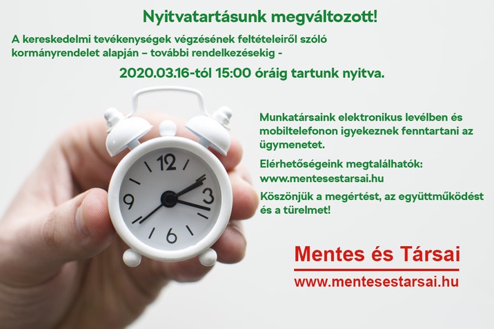 Mentes és Társai - megváltozott nyitvatartás
